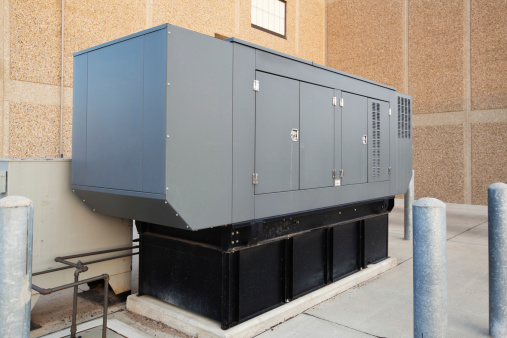A large industrial emergency power natural gas standby generator. A generator of this size could power a supermarket or school sized facility.
