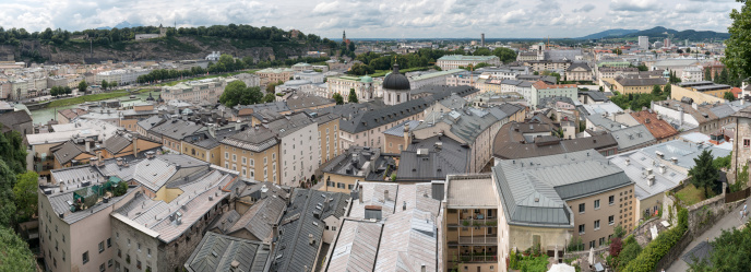 Over the Roof Tops of Salzburg. High Resolution Panorama of Salzburg.
