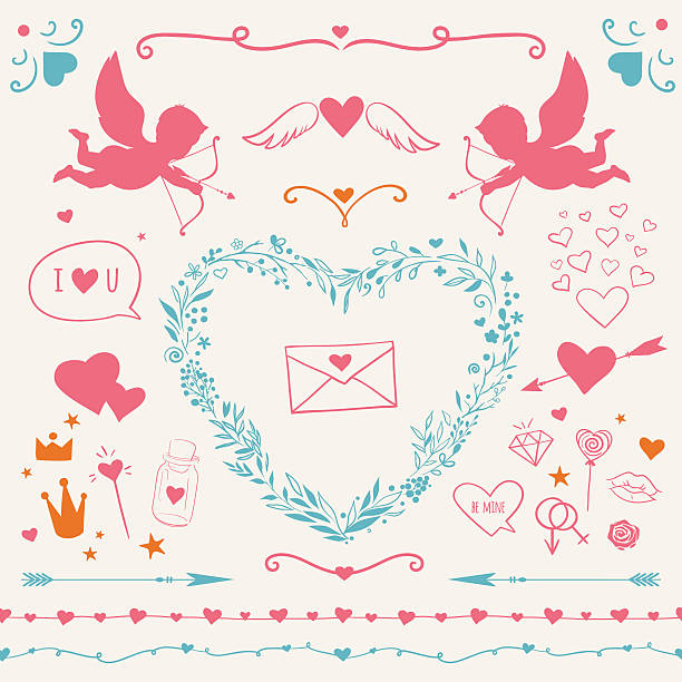 バレンタインデーのロマンティックなコレクション - cupid love valentines day heart shape点のイラスト素材／クリップアート素材／マンガ素材／アイコン素材