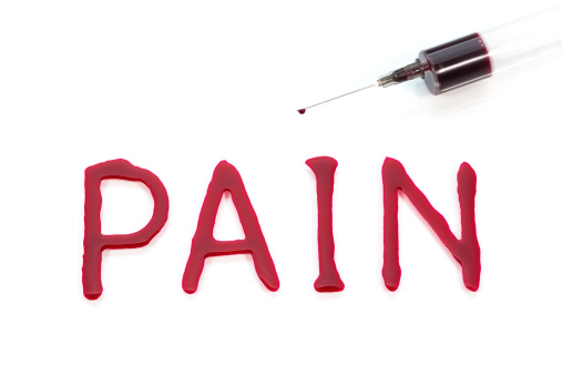 PAIN sign written with blood isolated on white