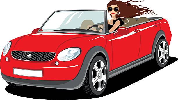 ilustrações de stock, clip art, desenhos animados e ícones de mulher conduzindo um carro novo - driving car drive women
