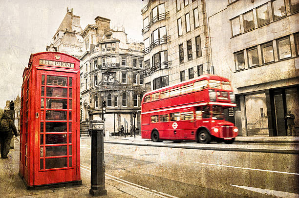 rącza ulica, vintage wzór sepia, londyn, wielka brytania - capital cities pay phone city cityscape zdjęcia i obrazy z banku zdjęć