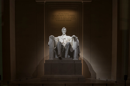 Washington, D.C., USA - January 19, 2016: The Lincoln Memorial is an American national monument built to honor the 16th President of the United States, Abraham Lincoln. It is located on the western end of the National Mall in Washington, D.C., across from the Washington Monument.