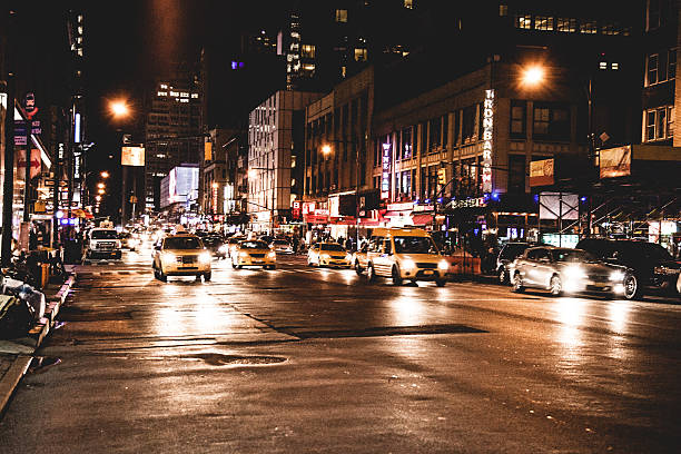 Traffic in the night in New York streets