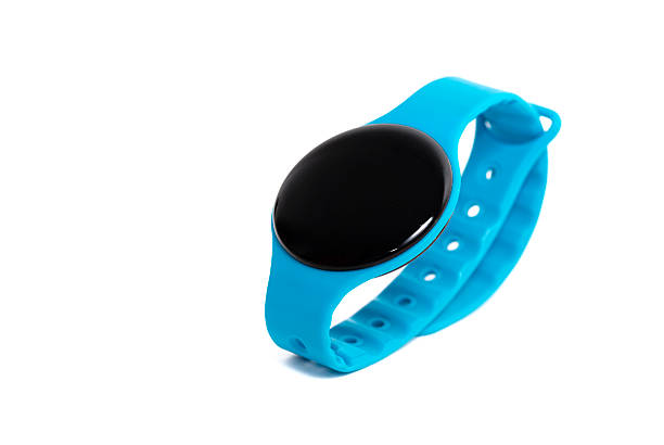 istock Blue smart watch close up isolated on white background 505847656