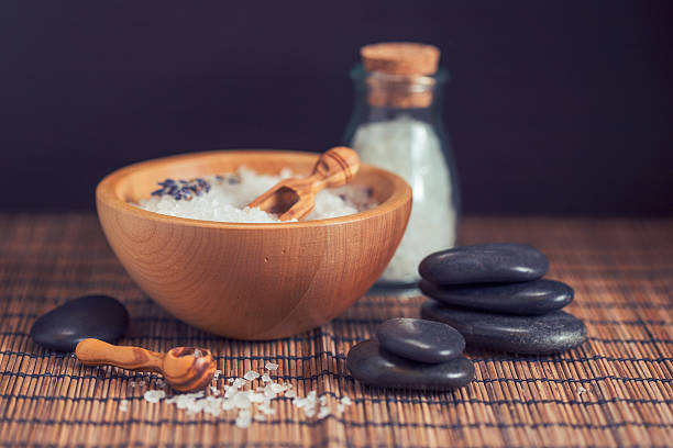 istock Composition of spa treatment on wooden background 505849310