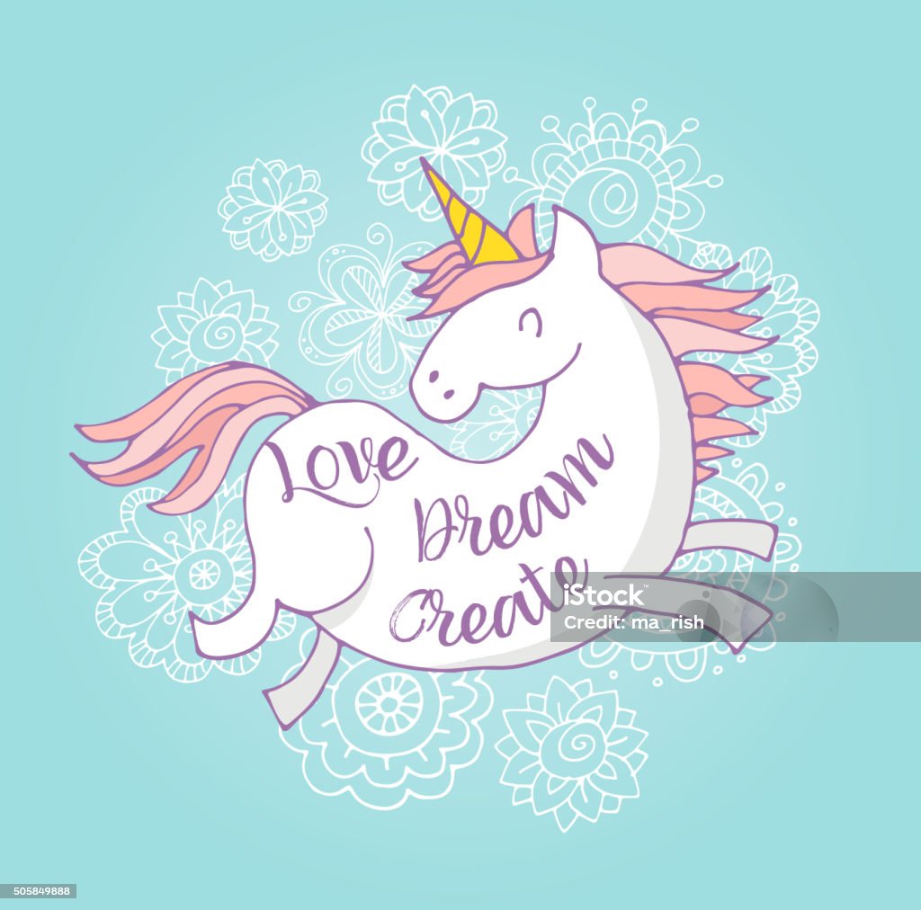 cute magic unicon and rainbow poster, greeting card cute magic unicon and rainbow poster, greeting birthday card Birthday Card stock vector