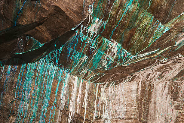 Abstract texture of oxidated copper in the copper mine. Abstract texture of the oxidated copper on the walls of the underground copper mine in Roros, Norway. roros mining city stock pictures, royalty-free photos & images