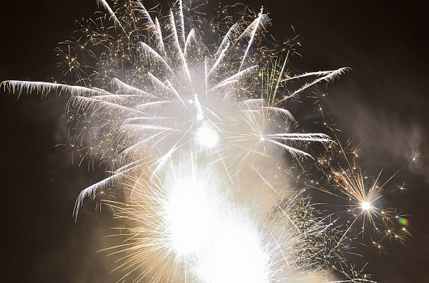 istock White fireworks in the night 505852658