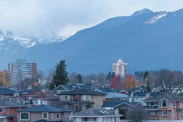 Beautiful shot of North Shore mountains from North Burnaby in Greater Vancouver, British Columbia, Canada