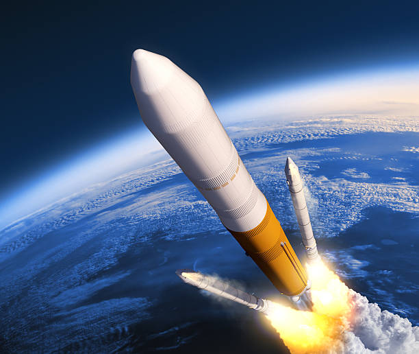 Solid Rocket Boosters Separation Solid Rocket Boosters Separation. 3D Scene. rocket booster photos stock pictures, royalty-free photos & images