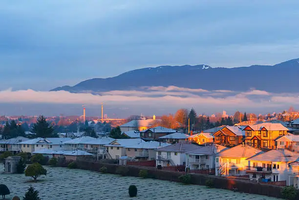 Beautiful shot of North Shore mountains from North Burnaby in Greater Vancouver, British Columbia, Canada