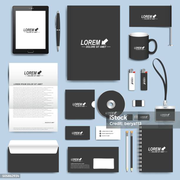 Black Set Of Vector Corporate Identity Templates Modern Business Stationery Stock Illustration - Download Image Now
