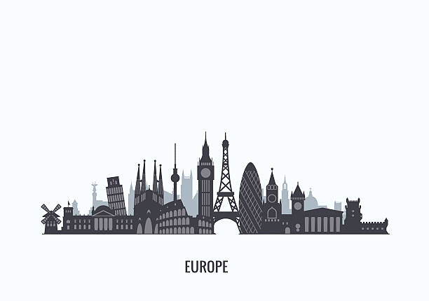 europa skyline silhouette. - travel map famous place europe stock-grafiken, -clipart, -cartoons und -symbole