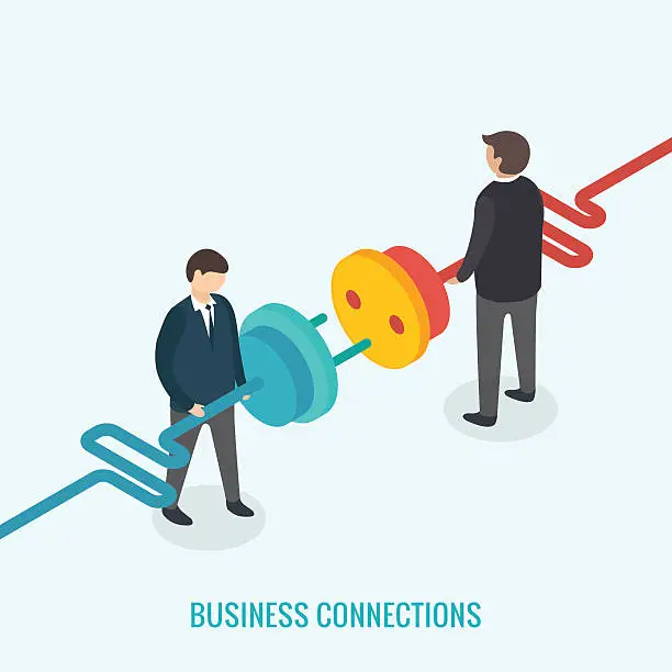 Vector illustration of Business connection concept. Isometric 3d vector