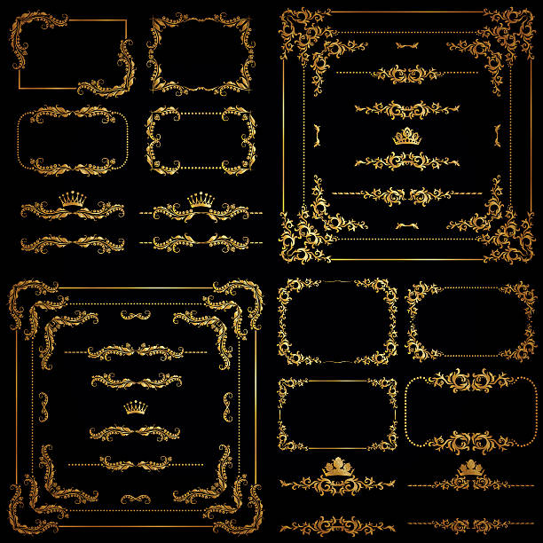 ilustrações de stock, clip art, desenhos animados e ícones de vector conjunto de molduras decorativas de ouro, moldura - victorian style banner angle swirl