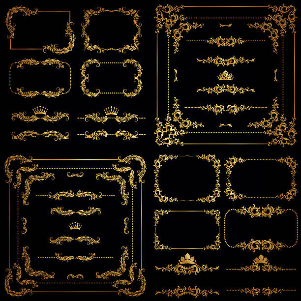 векторный набор золотые декоративные границы, frame - crown frame gold swirl stock illustrations