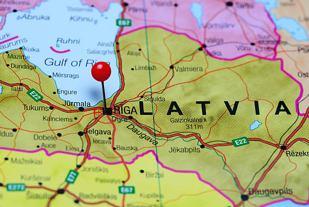istock Riga pinned on a map of Latvia 505867050