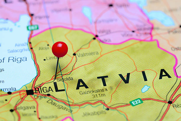 istock Sigulda pinned on a map of Latvia 505867282