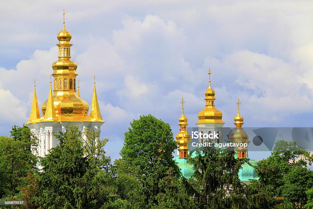 Kyiv Pechersk Lavra - Caves Monastery dramatic sky, Ukraine Please, you can visit my collection of KYIV - GOLDEN DOMES AND CONTRASTS - UKRAINE (Golden domes, orthodox churches and cathedrals, communist soviet architecture, Lenin Statues,  onion dome churches and cathedrals, etc.) in the link below: Ancient Stock Photo