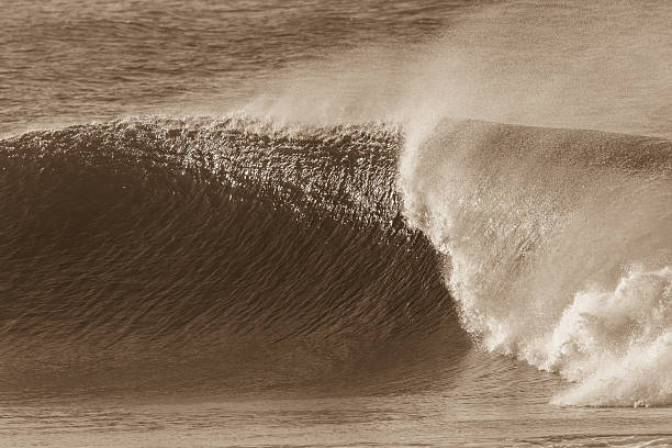 Ocean wave crashing surging with power in a vintage sepia  tone