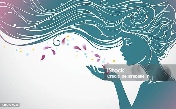 Girl With Flower Petals Stock Illustration - Download Image Now - Women, Wind, Long Hair