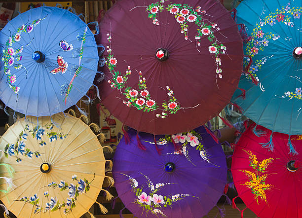 istock Myanmar Typical and colorful umbrellas 505872567