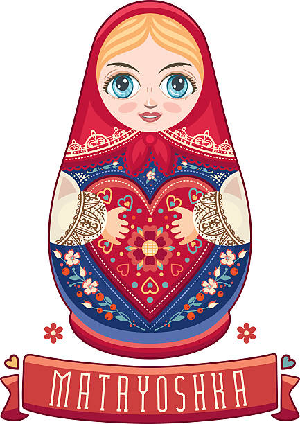 ilustrações, clipart, desenhos animados e ícones de matryoshka. babushka boneca. - wood toy babushka isolated on white