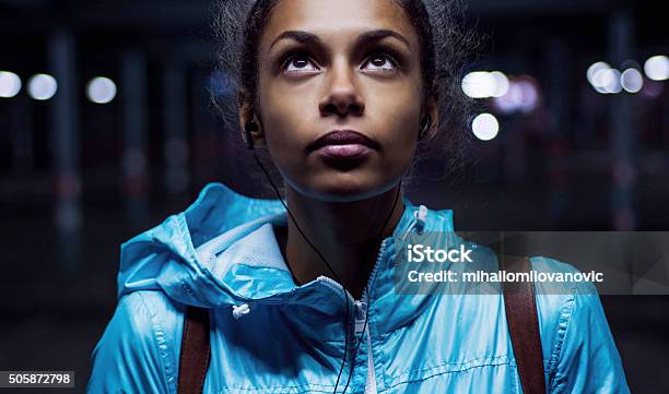 Portrait Of Beautiful Girl At Night Stock Photo - Download Image Now - Looking Up, Portrait, Teenager