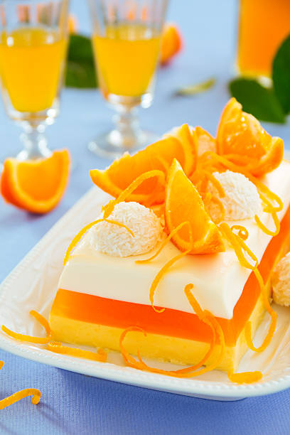 istock Creamy orange jelly with tangerines and chocolates. 505873175