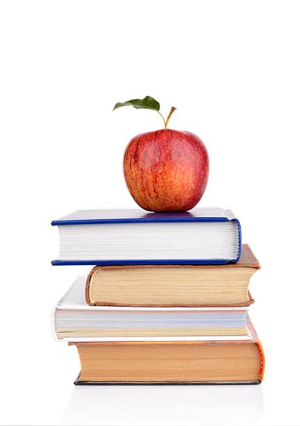 istock Apple on few school books isolated on a white background 505873279