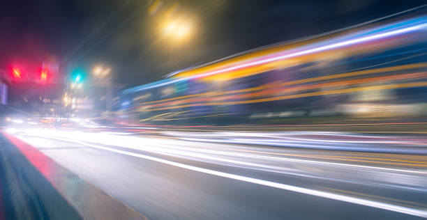 istock speed motion on road at night 505873289