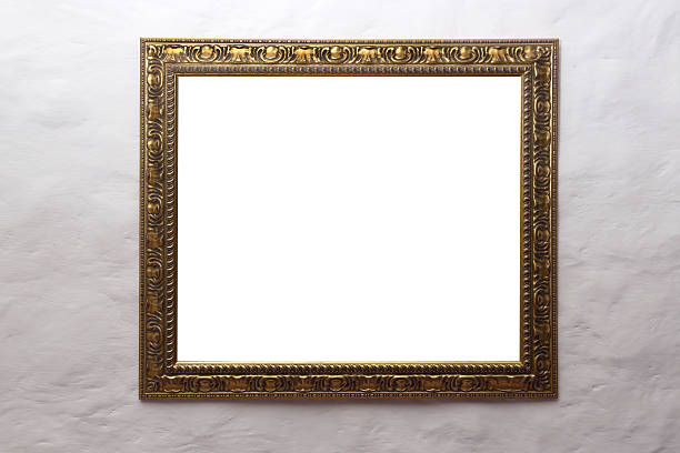 istock Golden frame at the white wall 505873372