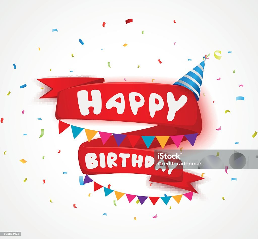 Happy Birthday Celebration With Ribbon And Confetti Stock Illustration -  Download Image Now - iStock