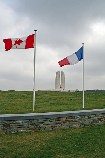 Vimy, France - March 23, 2009: The Canadian National Vimy Memorial on the site of the Battle of Vimy Ridge, near Arras in France. The monument commemorates the First World War Canadian soldiers killed or presumed dead in France who have no known grave.