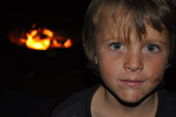 Portrait of a boy camping stock photo