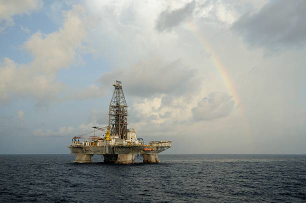 Deepwater Horizon and Rainbow stock photo