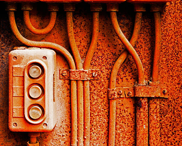 old electric switch on rusty plancha de pared - remote control close up selector gray fotografías e imágenes de stock