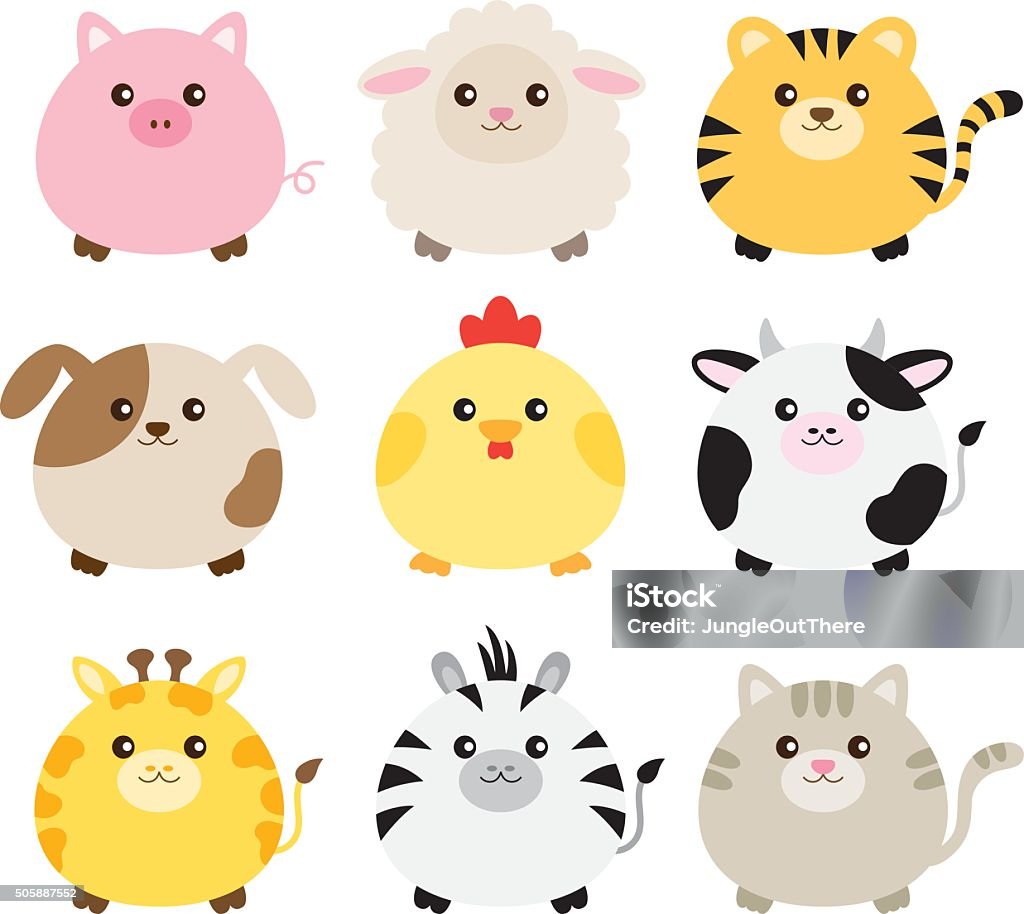 Fat Animal Set Stock Illustration - Download Image Now - Cute, Circle, Pig  - iStock