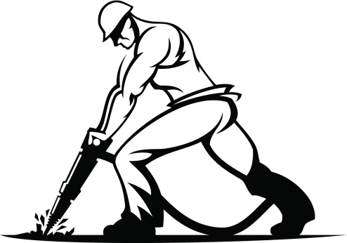 Worker with a jackhammer mascot.