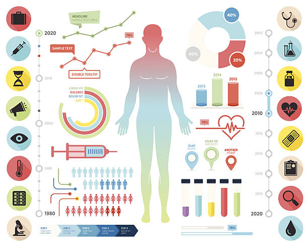 Flat Infographic Set Infographic set with flat healthcare icons. male human anatomy diagram stock illustrations