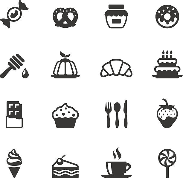 ilustraciones, imágenes clip art, dibujos animados e iconos de stock de soulico iconos de dulces - white background container silverware dishware