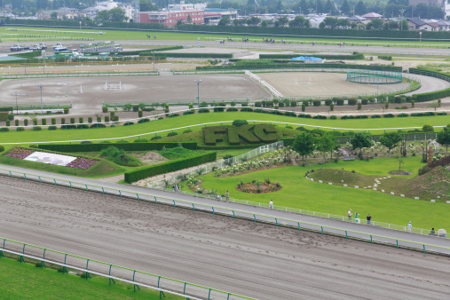 Fukushima, Japan - July 13, 2014: People at the Fukushima Racecourse in Japan. Fukushima Racecourse is the only Japan Racing Association racecourse in the Tohoku region.