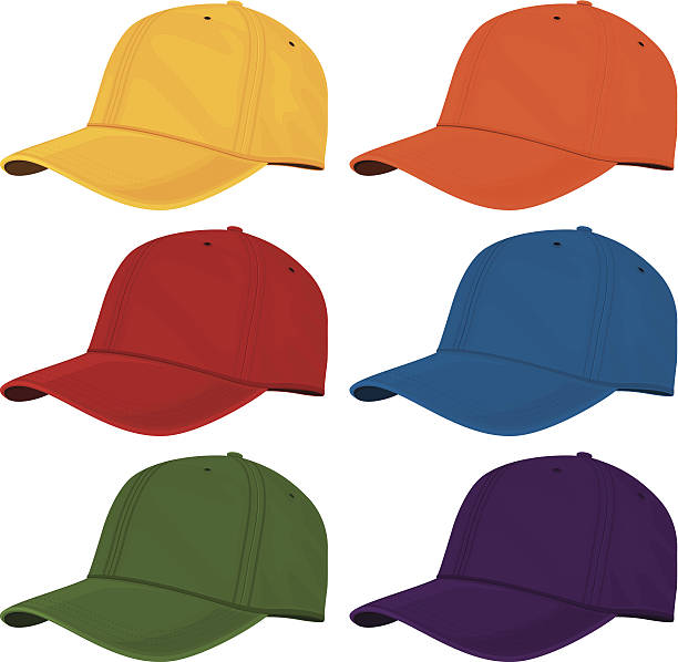 ilustraciones, imágenes clip art, dibujos animados e iconos de stock de colección de gorra de béisbol - baseball cap hat multiple image color image