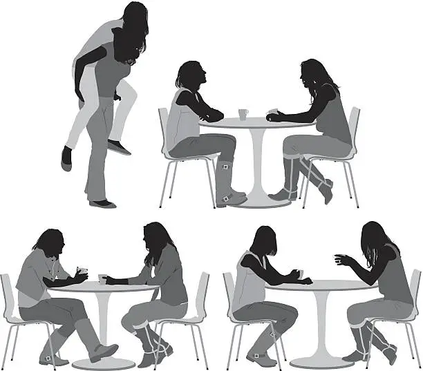 Vector illustration of Two female friends sitting on coffee table