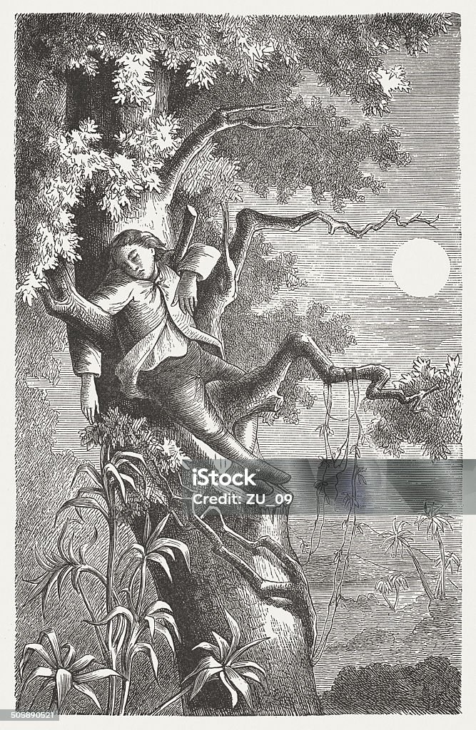 Robinson Crusoe - Lizenzfrei Gravur Stock-Illustration