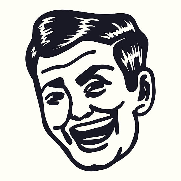 Smiling Retro Man Face Portrait 50s looking charming portrait of handsome happy man. AI and EPS editable files included. laughing illustrations stock illustrations