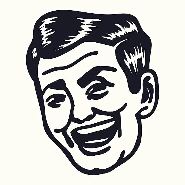 Vector illustration of Smiling Retro Man Face Portrait