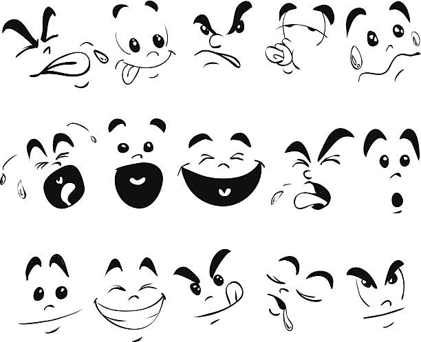 어린이 얼굴 표정 낙서 - surprise shouting child black and white stock illustrations