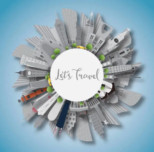 Vector illustration of Travel Concept Around the World. Famous International Landmarks.